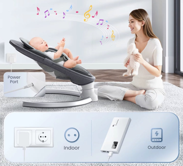 Električni gugalnik za dojenčke z Bluetooth glasbo, daljinskim upravljanjem in mrežo proti komarjem